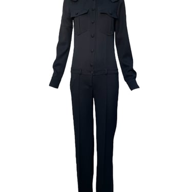 Chloe 1990s/Y2K Black Wool Twill Military Inspired Jumpsuit