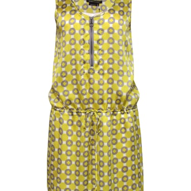 BCBG Max Azria - Neon Yellow, Grey &amp; White Print Drop Waist Dress Sz M