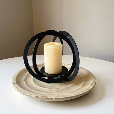 Modernist Black Metal Candle Holder Sculpture 