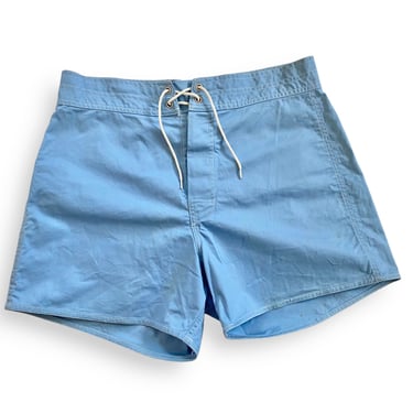 vintage board shorts / 70s shorts / 1970s SurfLine Hawaii light blue cotton surf shorts 31 