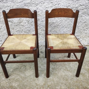 Vintage Pair of Wooden Desk Chairs/ Dining Chairs with Rope Seats/ Vintage Furniture/Retro  Yugoslavia/ Mid Century / Dining Chairs/ 80s 