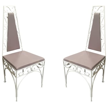 Mid-Century Modernist High Back Chair with Scrolling Pattern, Set of Two 