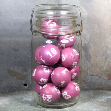 Vintage Bingo Balls in a Mason Jar | Unusual Pop of Color Accent Piece | 1940s Bingo Balls 