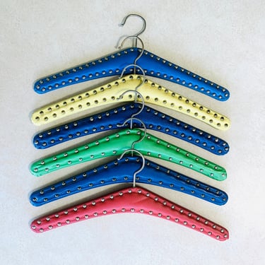 Set of 6 studded vintage cloth hangers, mid-century 70s hangers 
