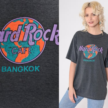 90s Hard Rock Cafe Shirt Bangkok Thailand Tshirt Charcoal Grey Tee Graphic Vintage Tourist Travel Destination Shirt Retro 1990s Medium 