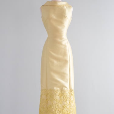 Fabulous 1960's Butter Yellow Silk Evening Gown With Mermaid Hem / Medium