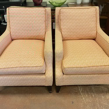 Pair of Orange & Cream Upholstered Arm Chairs from Ethan Allen