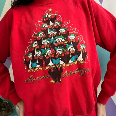 Vintage Seasons Greetings Penguins Crewneck Sweater