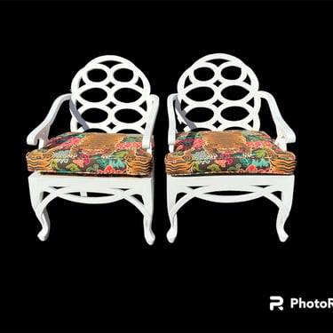 Pair of vintage Frances Elkins loop arm chairs 