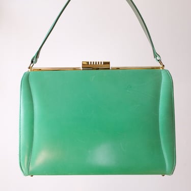 Vintage 1960's Kelly Green Leather Handbag / OS