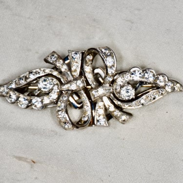 Art Deco Duette Brooch with Removable Dress Clips Clear Sparkling Crystal Chaton Rhinestones 1930s Made in France RARE 