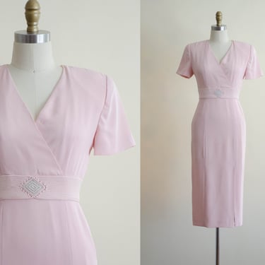 blush pink vintage midi dress | 90s dress | women's vintage clothing | minimalist bridesmaid mother of the bride 