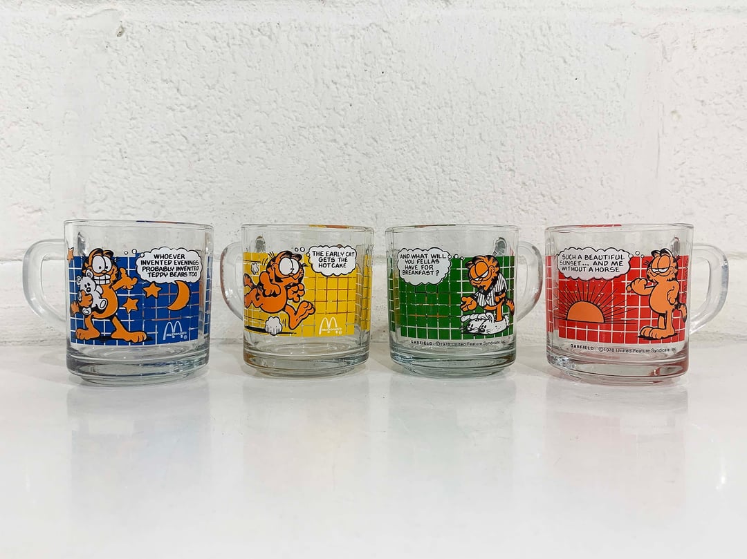 Vintage Garfield Mugs Set of 4 Glass Tea Coffee McDonald's Jim | Check ...