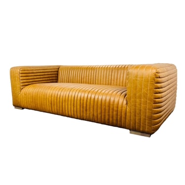 #1029 Channeled Caramel Leather Sofa