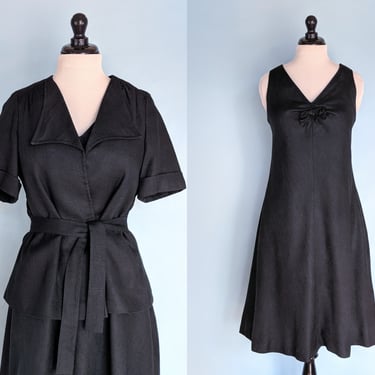 Vintage 1960s Two Piece Dress Set, Vintage 60s Black Shift Dress with Jacket 