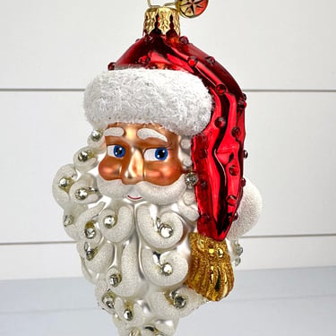 Christopher Radko GRINNING SANTA Jeweled Crystal Glass Christmas Ornament 