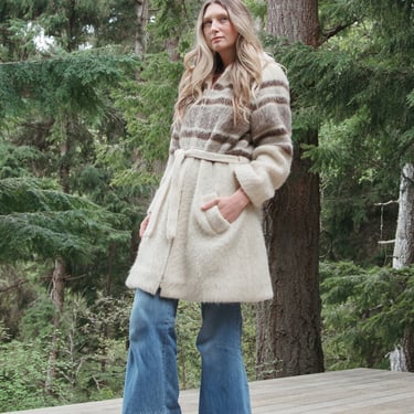 60s 70s HILDA Icelandic Long Wool Sweater Coat 