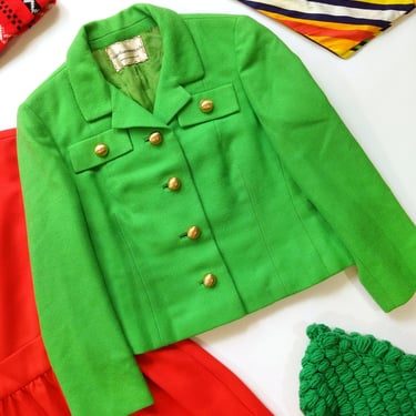 FANTASTIC Mod Vintage 60s 70s Bright Green Cropped Jacket by Frank Gallant 