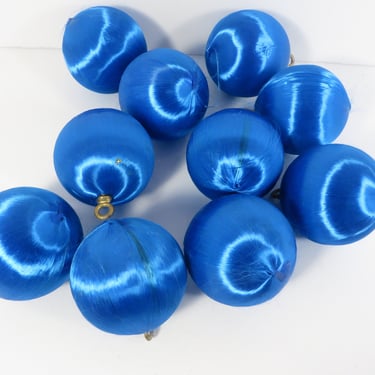 Vintage Blue Satin String Ball Ornaments - 10 Blue Satin String Tree Ornaments 