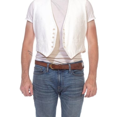 Victorian White Cotton Mens 4-Pocket Buckle Back Vest With Beautiful Buttons  An Interesting Weave 
