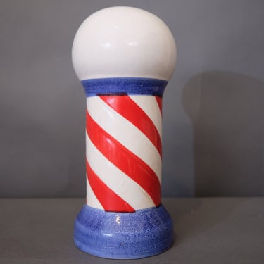 Vintage 1950s Hand-Painted Ceramic Barber Pole Money Bank - Handmade in Italy - 9.5