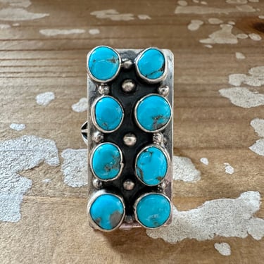 DOUBLE ROW TURQUOISE Sterling Silver Ring | Statement Jewelry, Native American, Navajo Southwestern | Size 7 & 10 