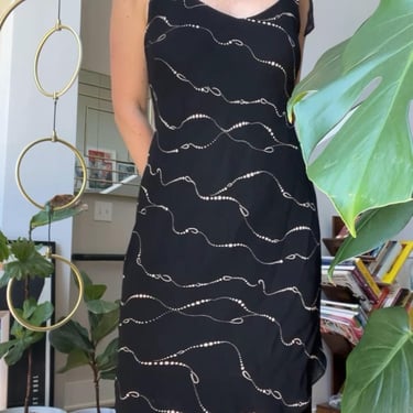 VTG 90s Black and Beige Printed Tiered Dress 