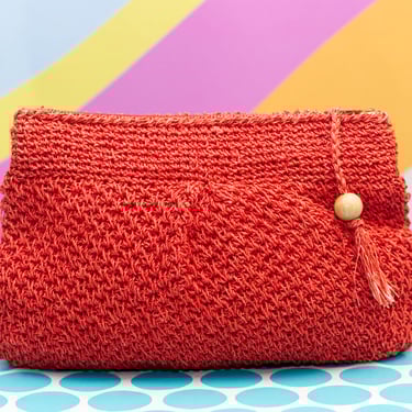 Vintage 1960s Orange Woven Clutch Handbag 