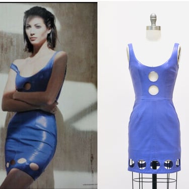 90s Leather Dress Cut Out leather Dress Purple Blue XS Small Michael Hoban North Beach 90s Periwinkle Tank Leather Dress Cut out Dress 