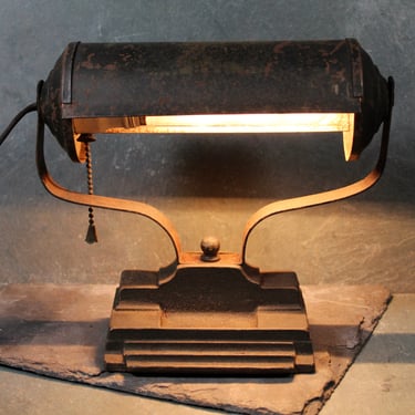 Vintage Metal Bankers' Lamp | Working Condition Art Deco Lamp with Pen Rest | Vintage 1930s-1940s Decor | Bixley Shop 