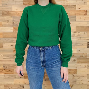 Vintage Soft Comfy V-Stitch Green Pullover Sweatshirt Sweater Top 