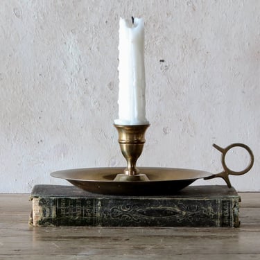 Vintage Brass Chamberstick Candle Holder, Colonial Style Chamber Stick 