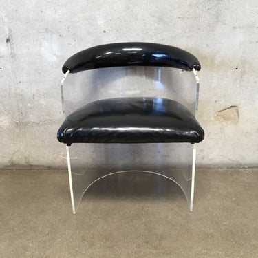 Mid Century Lucie &amp; Black Patent Leather Vinyl Barrel Chair