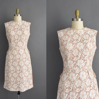 1950s Vintage Dress | Carol Craig Floral Cotton Illusion Lace Wiggle Dress | Small 