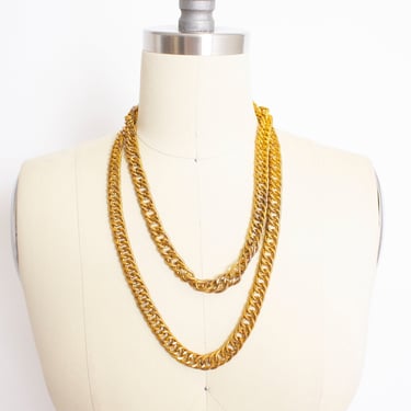 1960s Chain Necklace Gold Tone Oversized Long 
