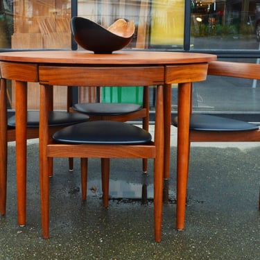 Teak Hans Olsen Roundette Dining Set w/ 4 Three Legged Nesting Chairs