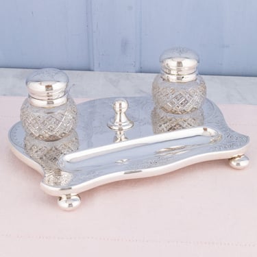 Antique English Silverplate Desk Stand