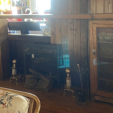 Long Wood Mantle w 2 Glass Door Cabinets