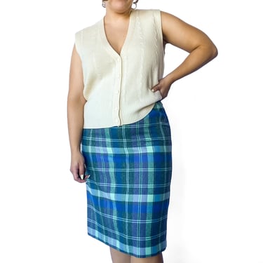 1980s Green and Purple Plaid Skirt, sz. S-L