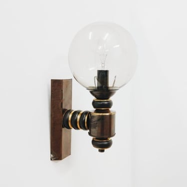 Mid Century Modern Sconce | ist Ellux | Wall Lamp | Copper & Clear Bubbled Glass Globe | 70s | 