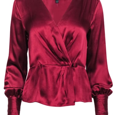 Intermix -  Maroon “Naila” Long Sleeve Wrap-Style Silk Blouse Sz 4