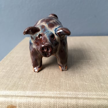 Drip glaze pig figure - vintage studio art pottery animal 