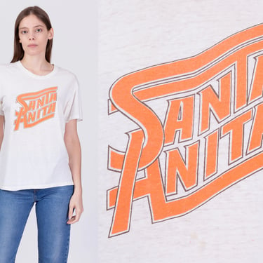 80s Santa Anita California Tourist Tee - Men's Medium, Women's Large | Vintage Distressed Unisex White Cotton Graphic Travel T Shirt 