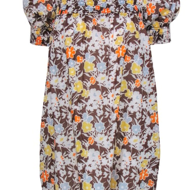 Tory Burch - Brown & Multicolor Floral Print Puff Sleeve Dress Sz S
