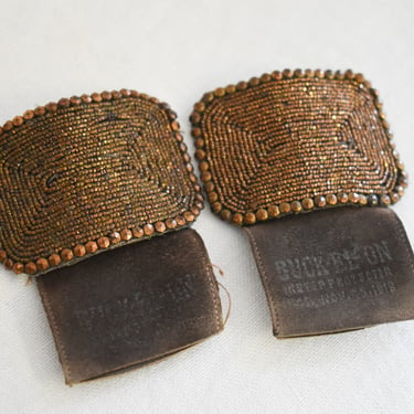 1930s/40s Buck-el On Bronze Carnival Glass Bead Shoe Clips 