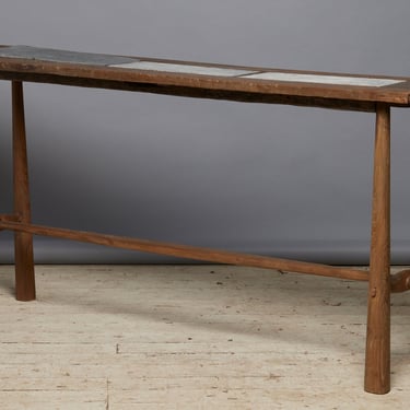 Javanese Teak Console Table with Old Belgian Bluestone Top