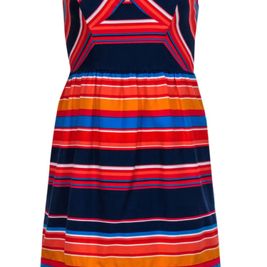 Shoshanna - Navy, Red, & Coral Stripe Print Strapless Sundress Sz 2