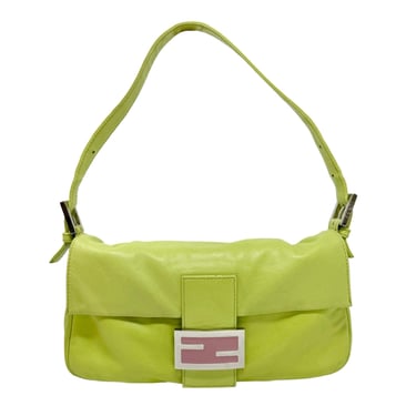 Fendi Green + Pink Leather Baguette Bag