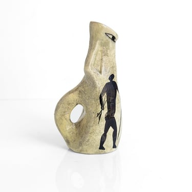 Andre Guiron hand made ceramic vase depicting cave paintings, France 1955