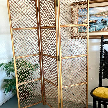 Rattan Room Divider | Vintage Bamboo Room Screen | Folding Panel Divider | Rattan Display Backdrop | Coastal Chic 